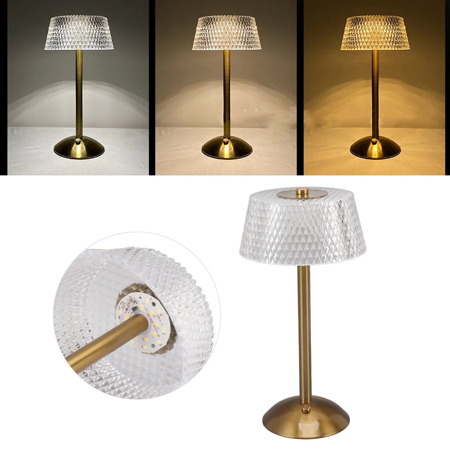 Luxe Diamond Crystal Table Lamp Touch-Dimmable LED Rechargeable Night Light