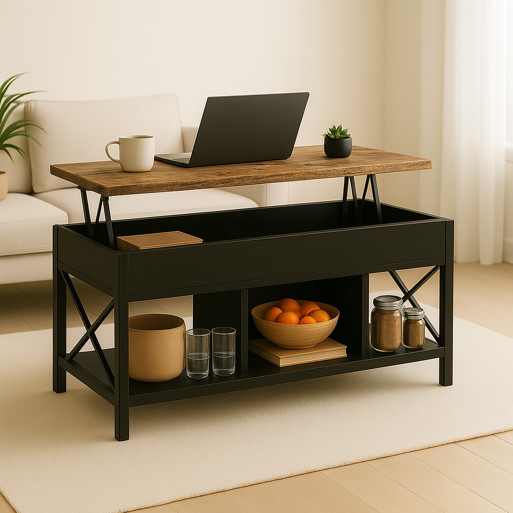Elara Multifunction Lift Top Coffee Table with Hidden Storage Shelf Organizer