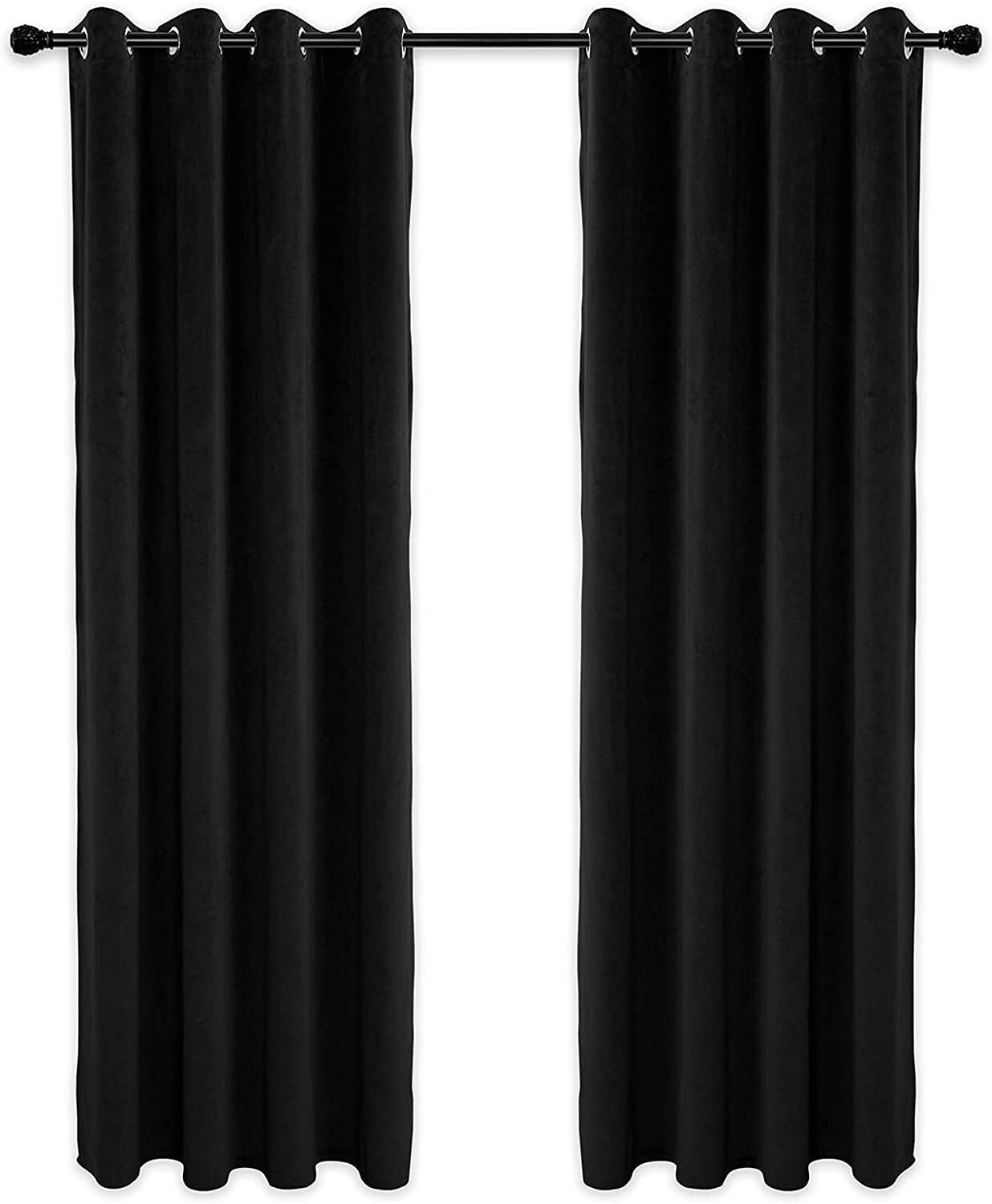 2 X Blackout 3 Layers Eyelet Curtain Drapes- Black