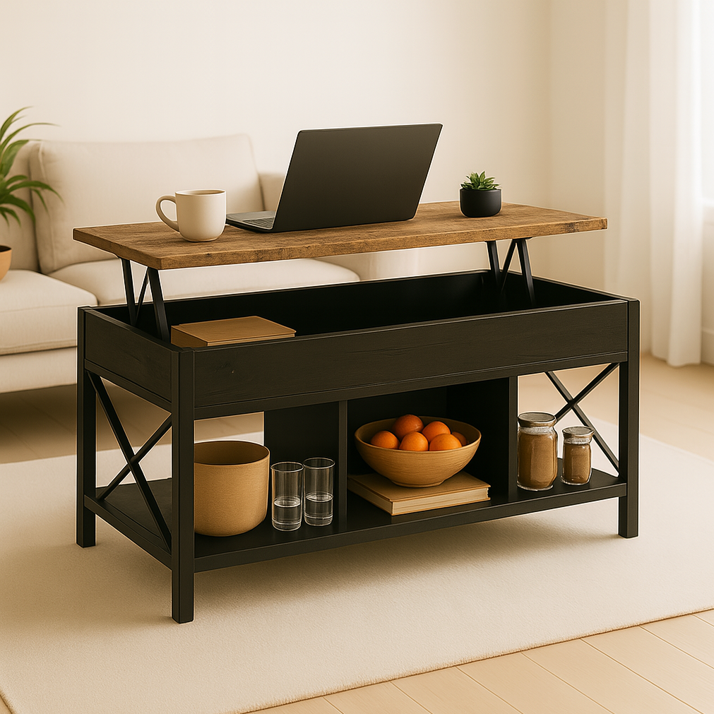 Elara Multifunction Lift Top Coffee Table with Hidden Storage Shelf Organizer