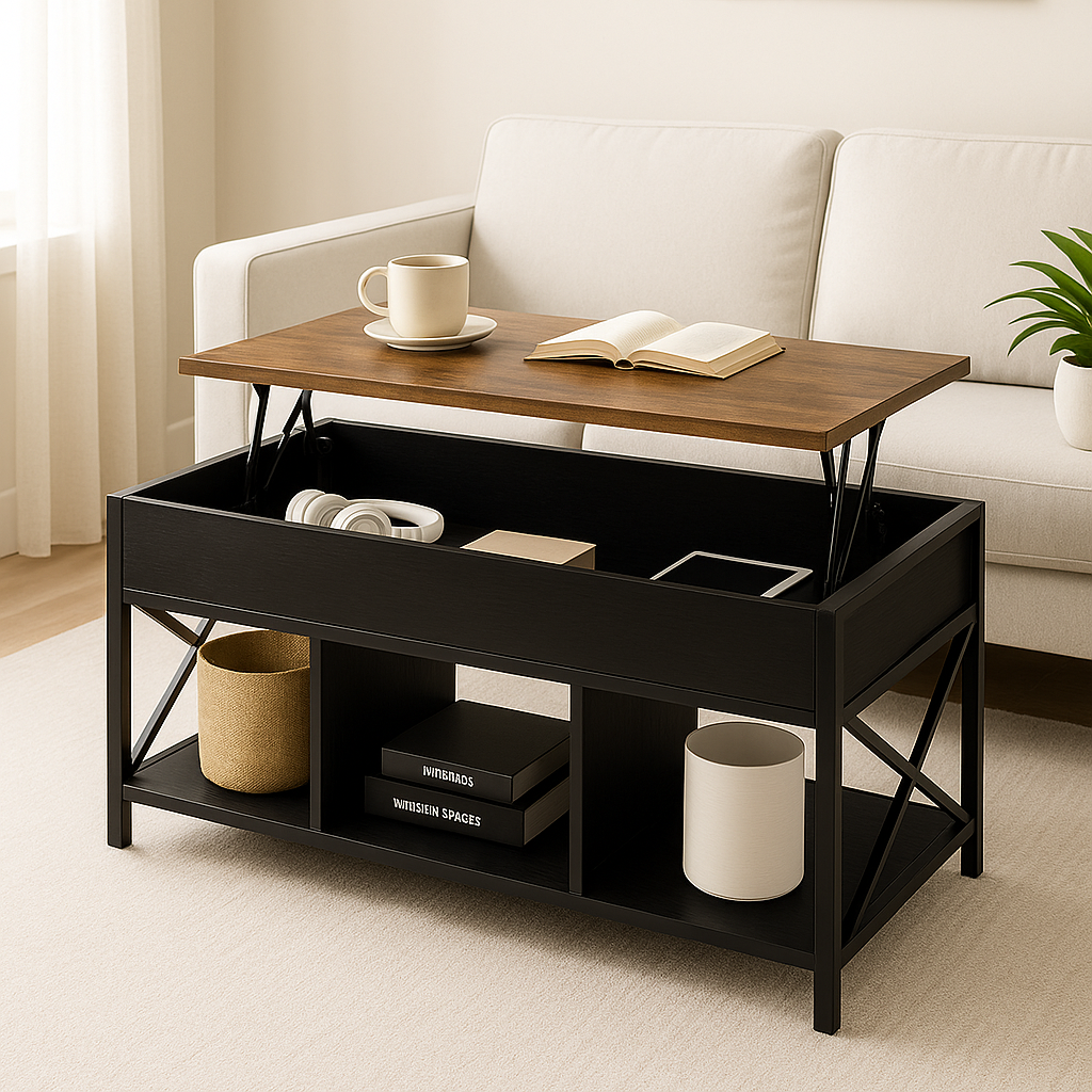 Elara Multifunction Lift Top Coffee Table with Hidden Storage Shelf Organizer