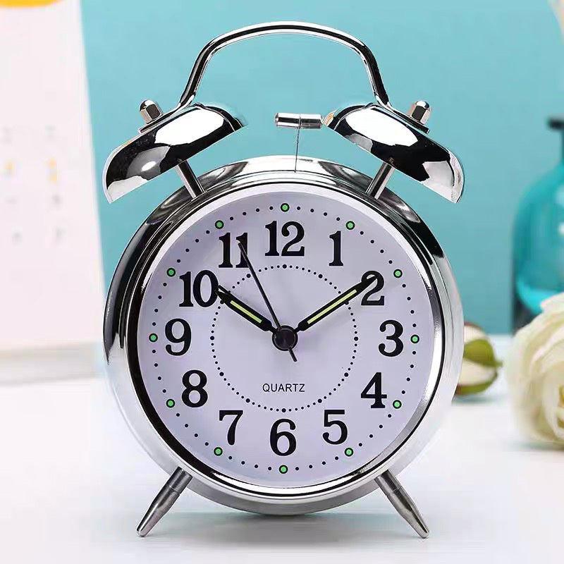 Twin Bell Classic Alarm Clock with Night Light (Silver)