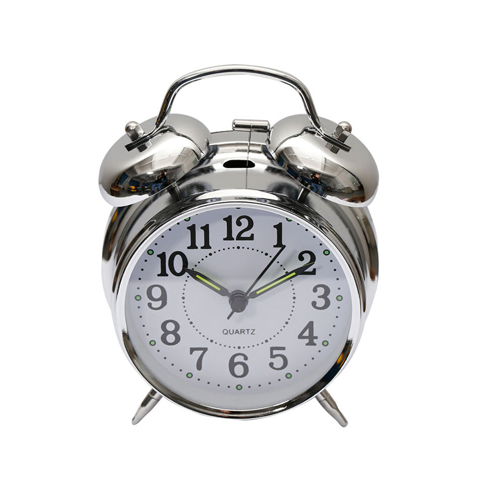 Twin Bell Classic Alarm Clock with Night Light (Silver)