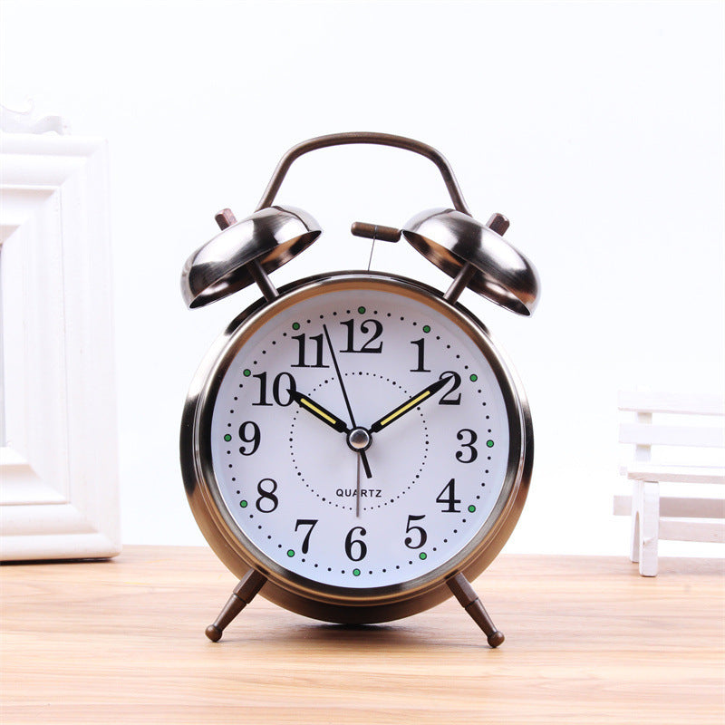 Twin Bell Classic Alarm Clock with Night Light (Silver)