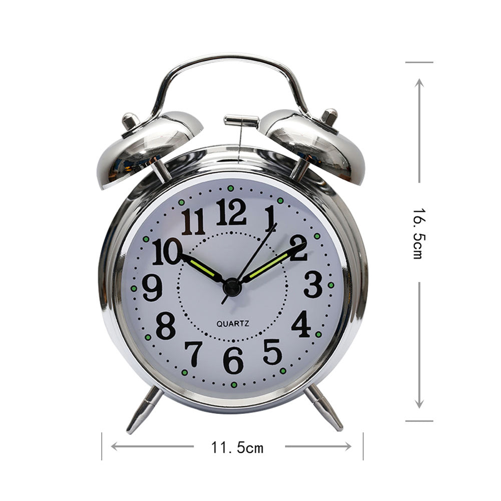 Twin Bell Classic Alarm Clock with Night Light (Silver)