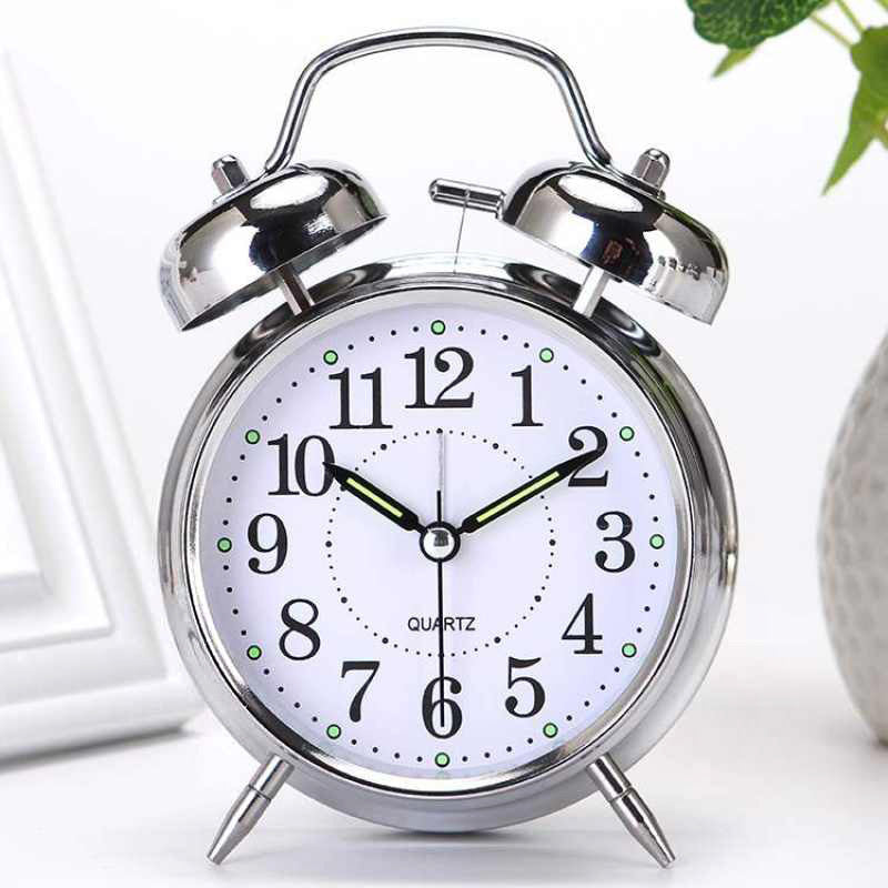 Twin Bell Classic Alarm Clock with Night Light (Silver)