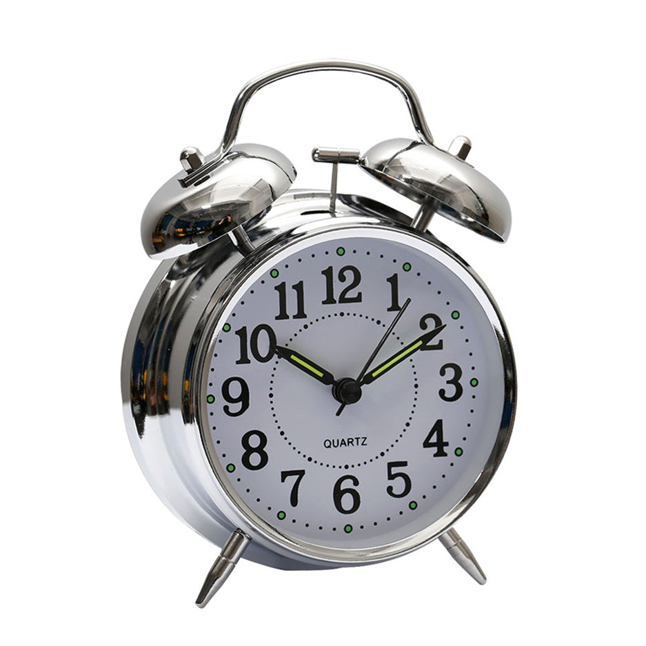 Twin Bell Classic Alarm Clock with Night Light (Silver)