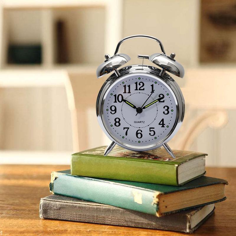 Twin Bell Classic Alarm Clock with Night Light (Silver)