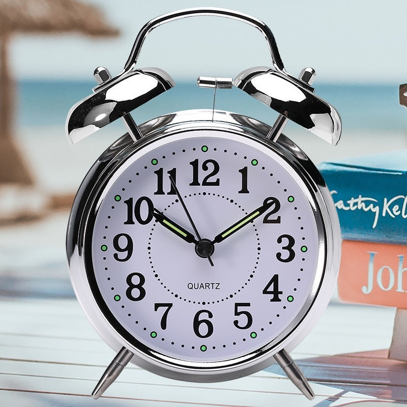 Twin Bell Classic Alarm Clock with Night Light (Silver)
