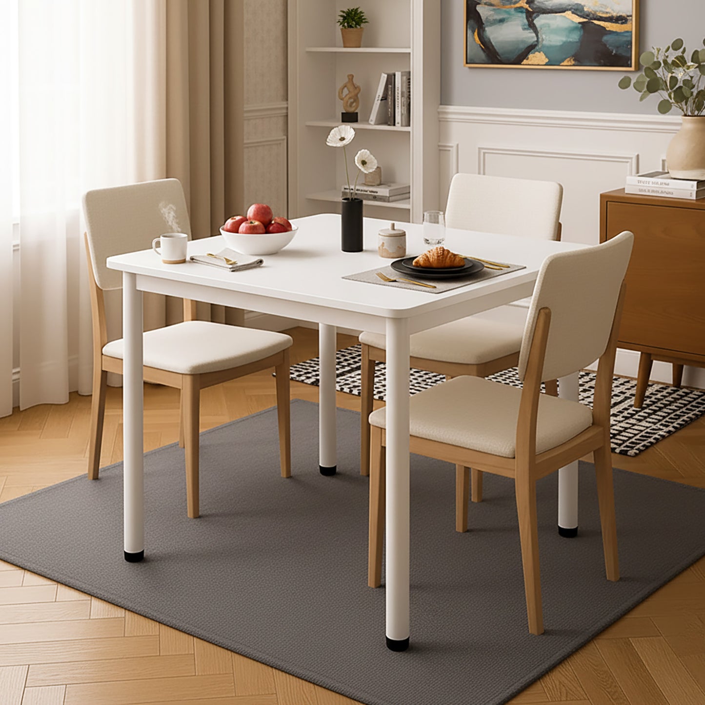 Harbor Industrial White Wood & Steel Dining Table Square 80cm