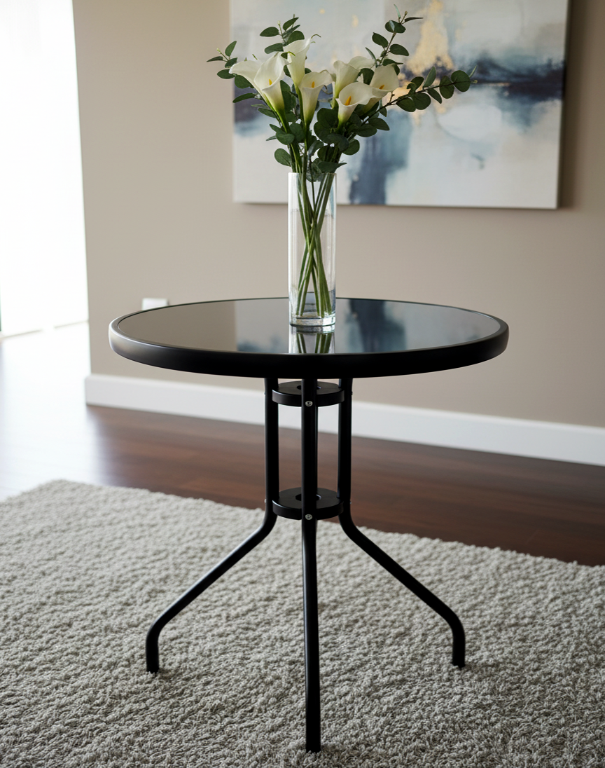 Alfresco Round Mirrored Tempered Glass Table