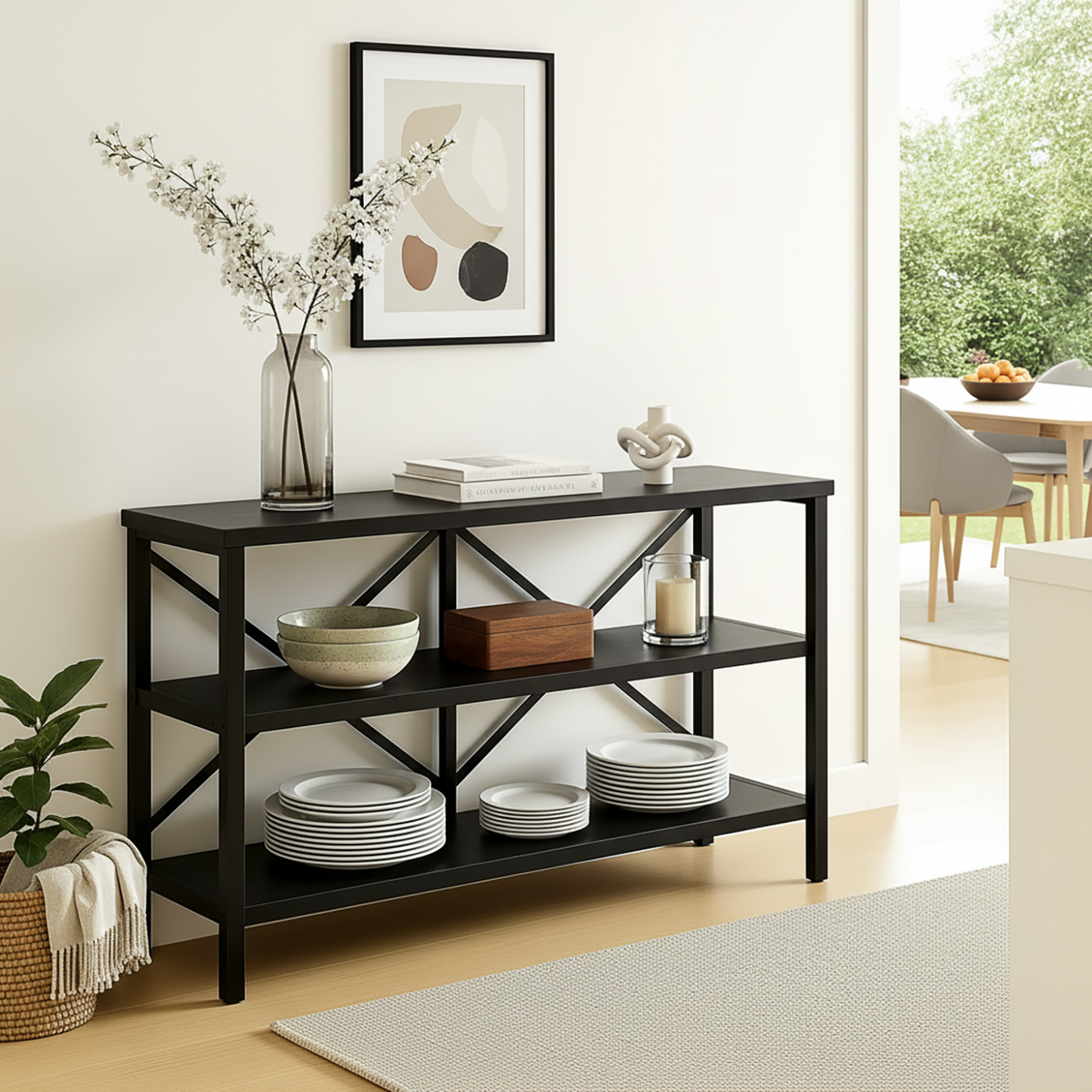 Serenity Industrial Console Table Bookcase TV Stand Storage Shelf Unit (Black)