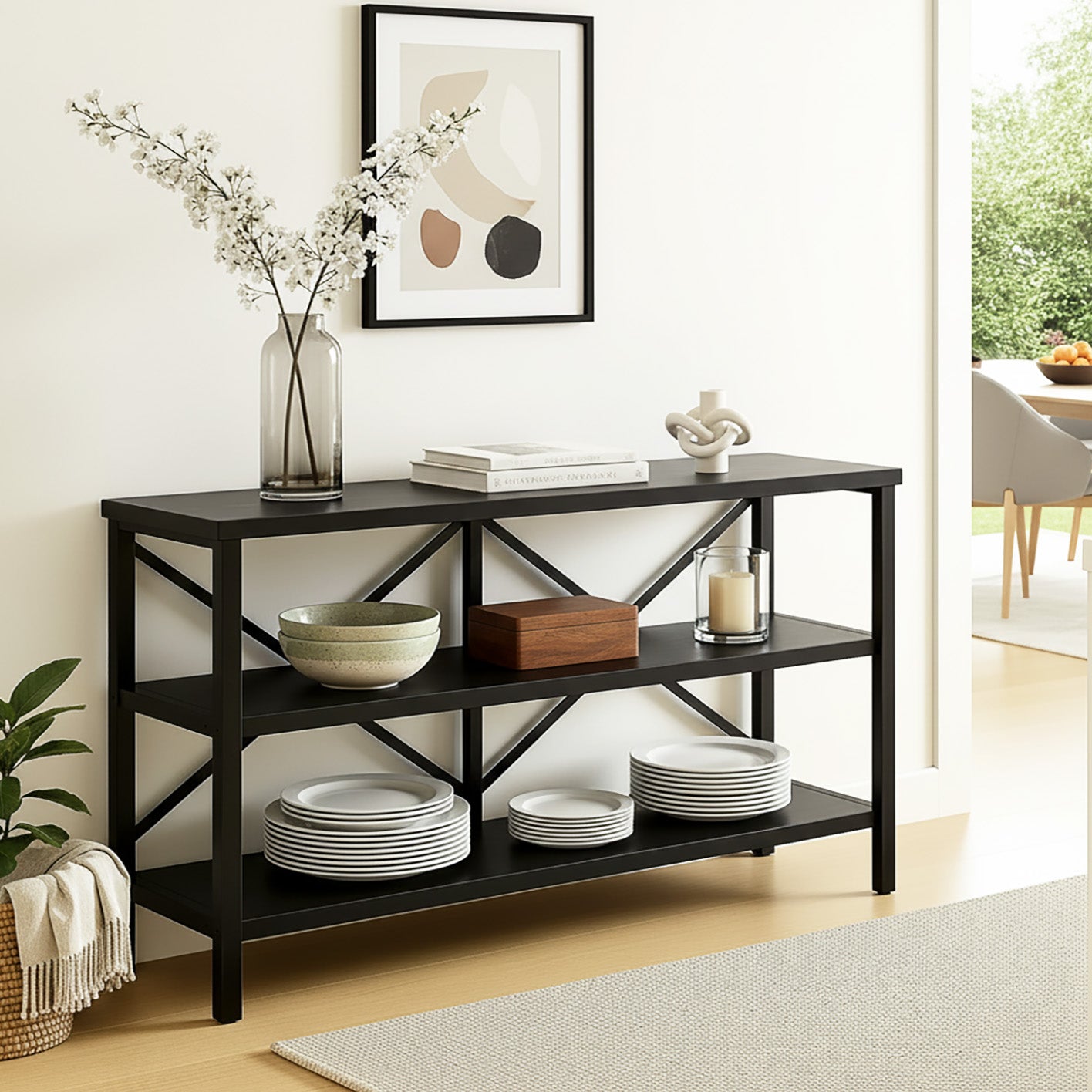 Serenity Industrial Console Table Bookcase TV Stand Storage Shelf Unit (Black)