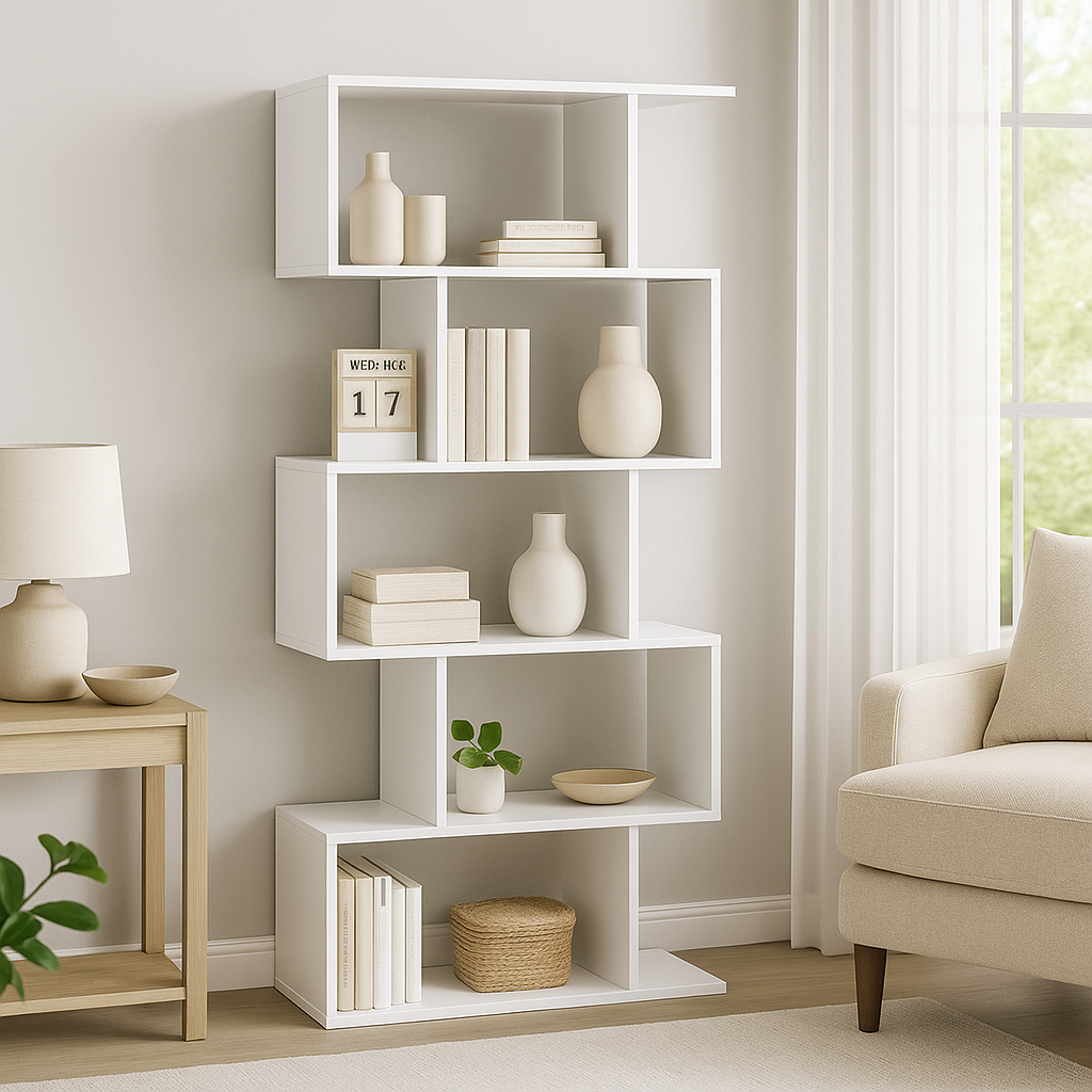 5 Tier Lumina Modern Display Bookshelf Storage Bookcase Shelves (White)