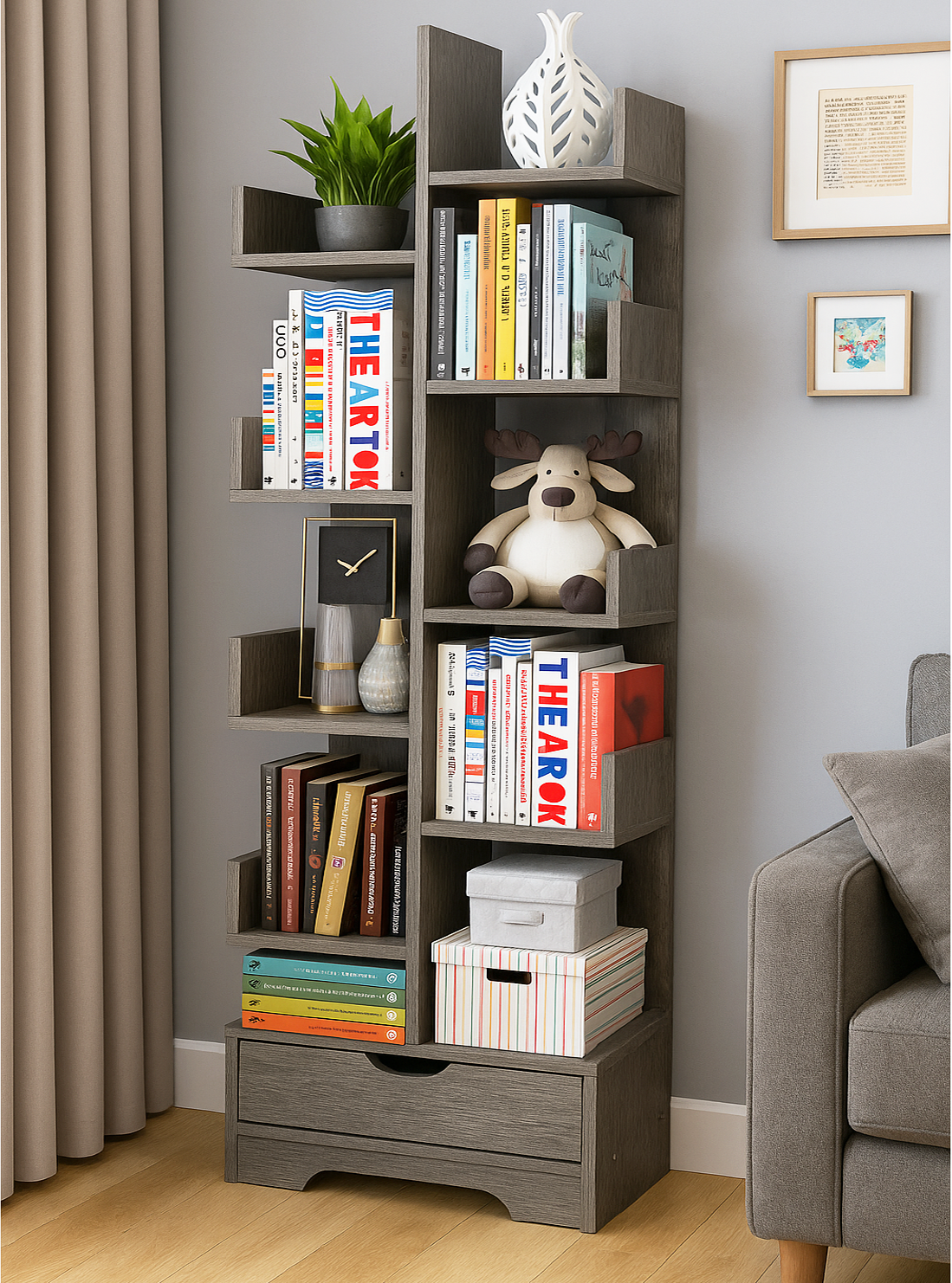 8-Tier 11-Shelf Display Storage Utility Book Shelf Bookcase Shelving (Driftwood Grey)