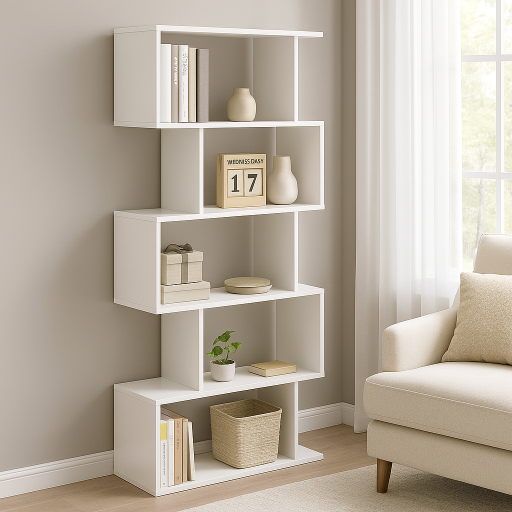 5 Tier Lumina Modern Display Bookshelf Storage Bookcase Shelves (White)