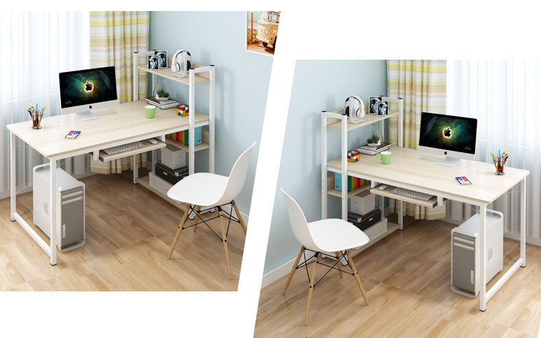 Genius Large Workstation Wood & Steel Computer Desk with Storage Shelves (White Oak)