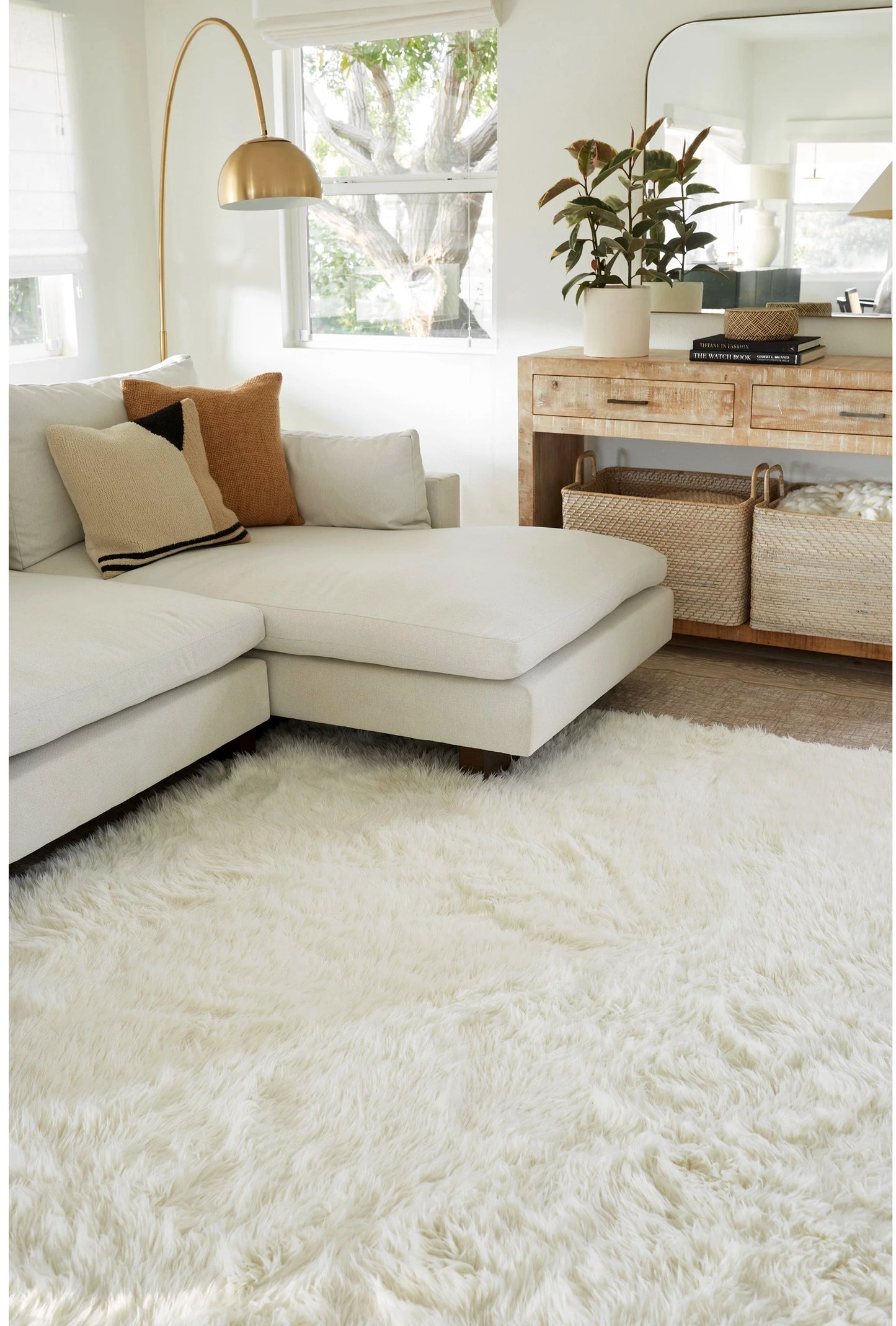 Large Soft Shag Rug Carpet Mat (Cream White, 230 x 160)