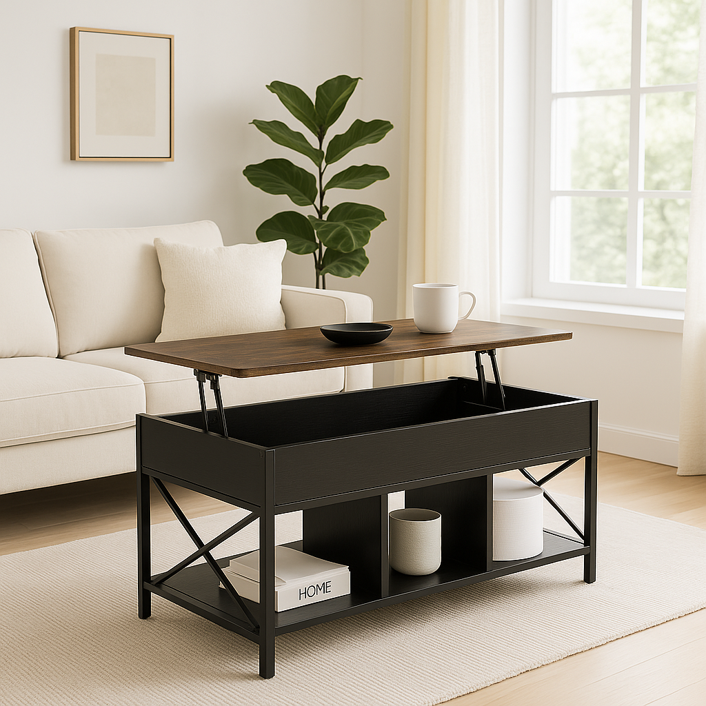 Elara Multifunction Lift Top Coffee Table with Hidden Storage Shelf Organizer
