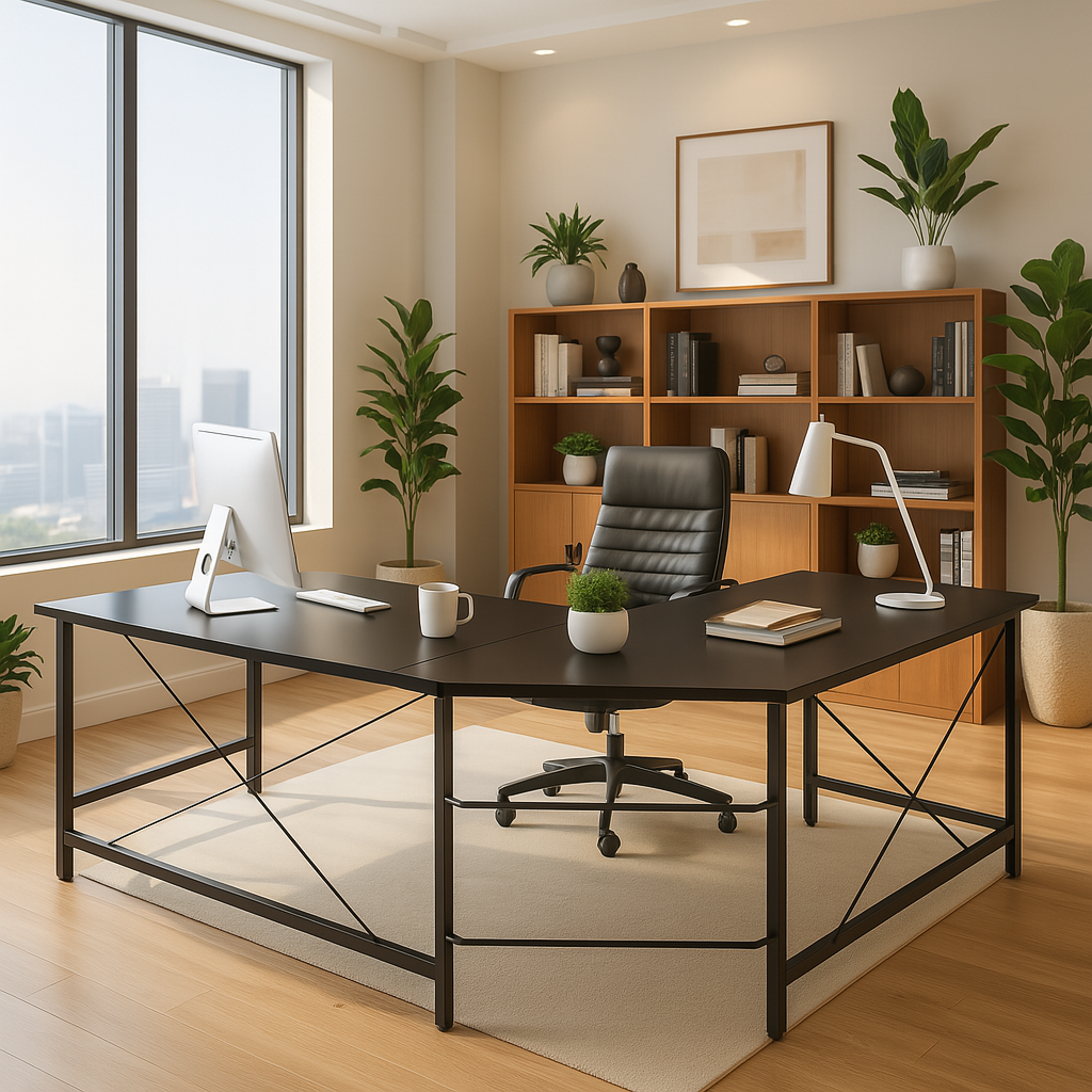 Prestige Corner Computer Desk Office Double Workstation (Black)
