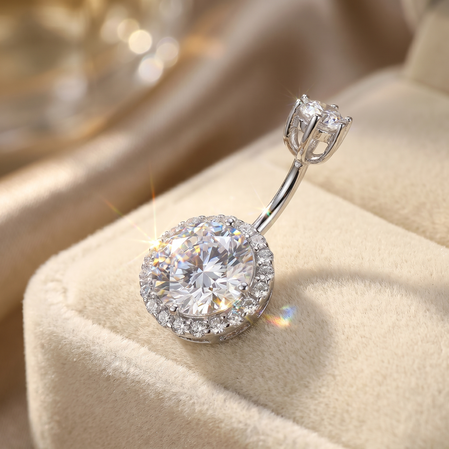 S925 Sterling Silver CZ Diamond Navel Ring Body Piercing