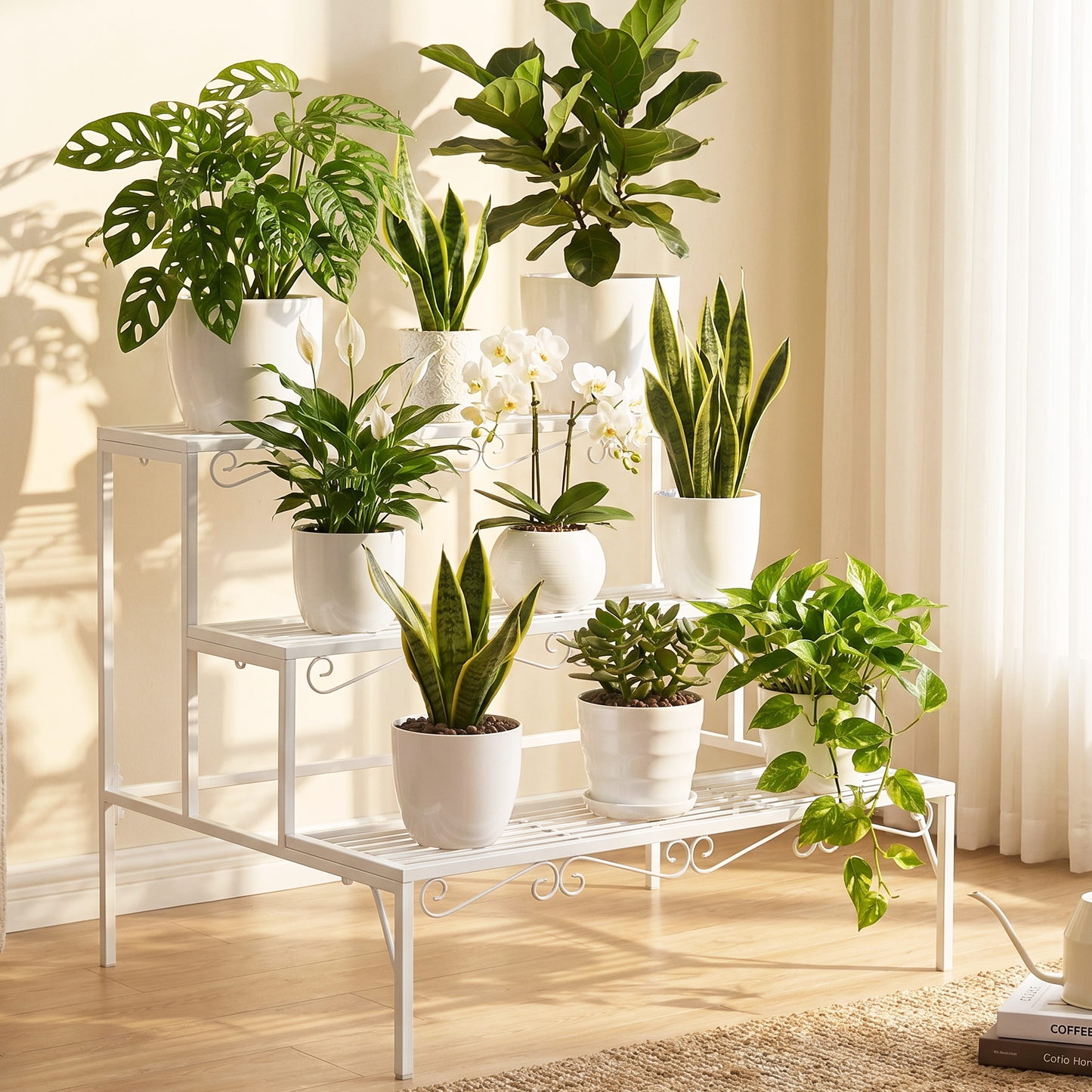 3-tier Metal Garden Plant Stand Shelf Display Rack Flower Pot Holder Storage Organizer (White)