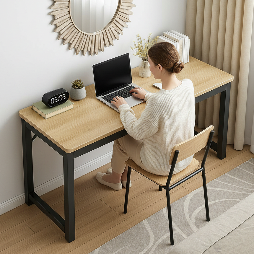 Profile Console Table Wood & Metal Narrow Desk (Rustic Oak)