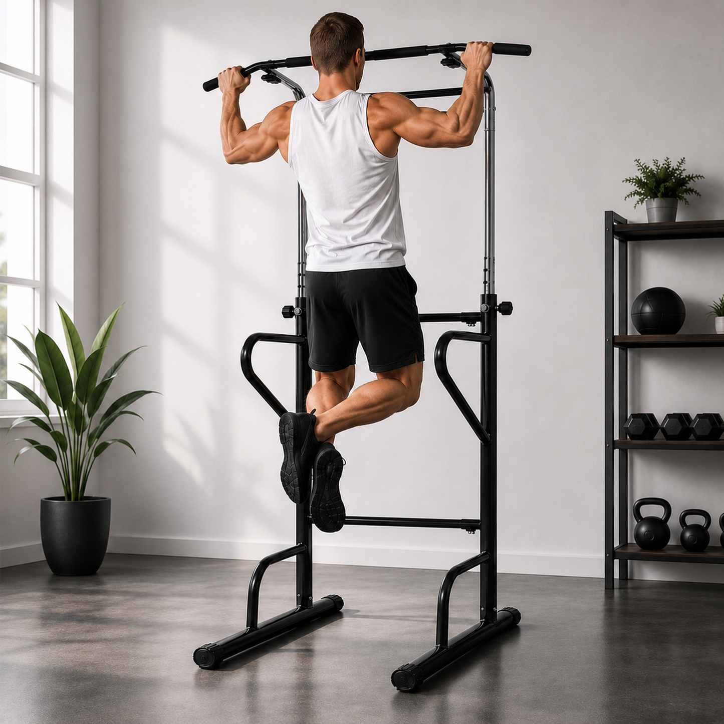 Power Tower Adjustable Pull Up Bar Dip Station Home Gym Fitness