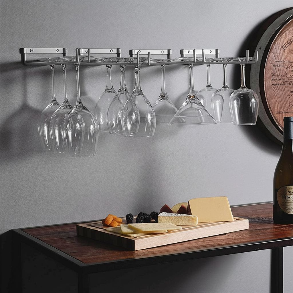 2 x Wine Glass Hanger Rack Under Cabinet Kitchen Bar Stemware Metal Storage Organiser