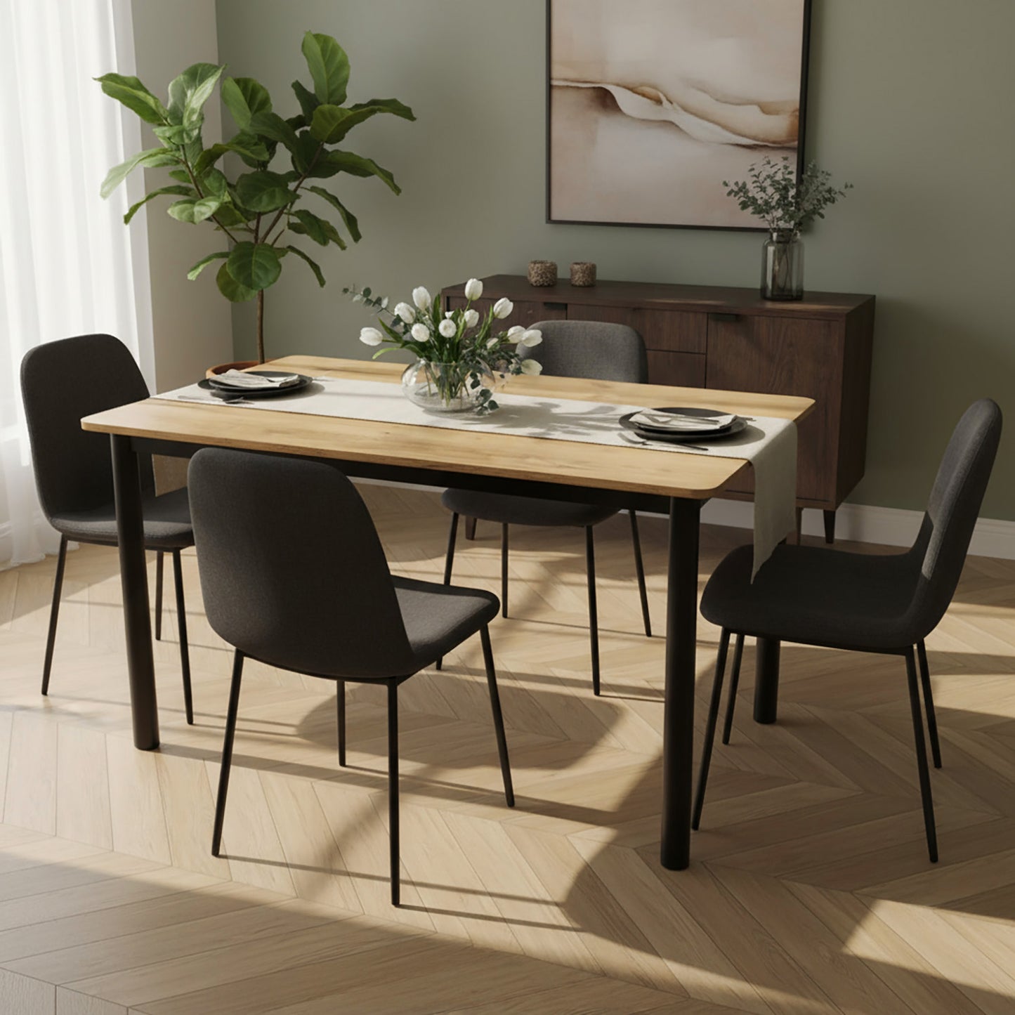 Heritage Industrial Rustic Oak Wood & Metal Dining Table 120cm