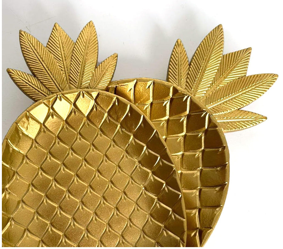 Large Golden Pineapple Dish Snack Fruit Plate Decorative Food Tray