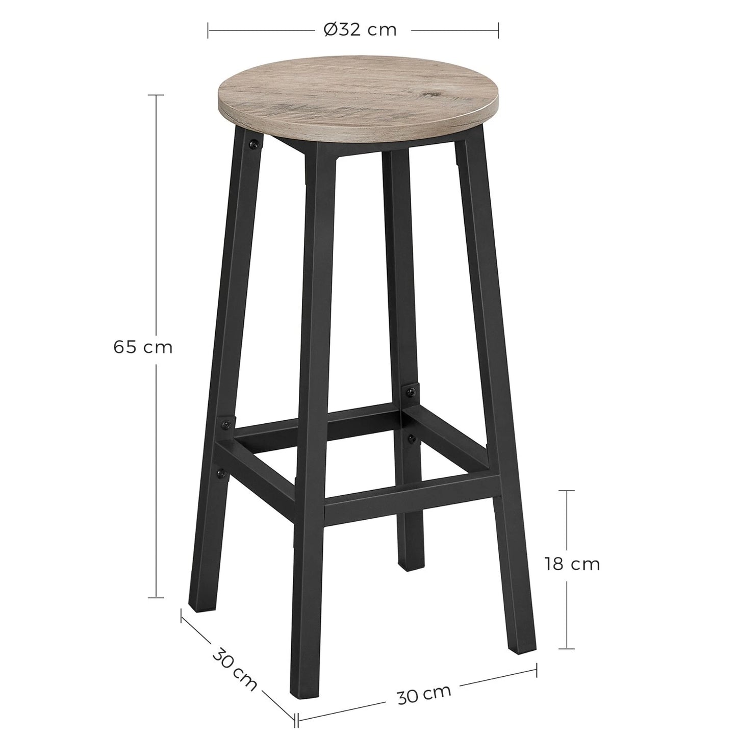 2 x Modern Industrial Bar Stool Wood & Metal Kitchen Counter Seating (Rustic Oak)