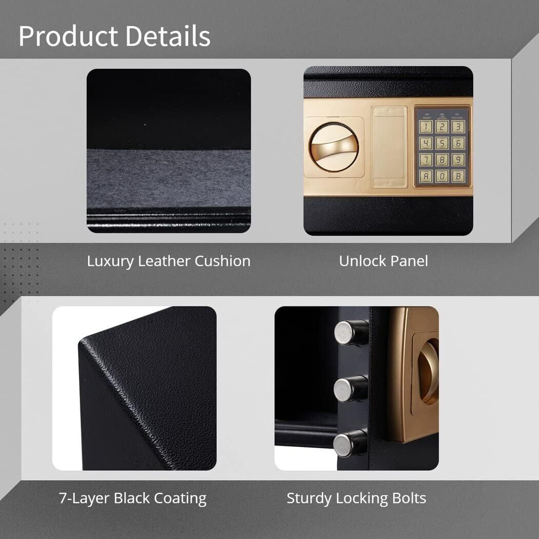 Digital Home Safe with Keypad and Key Lock Fireproof Anti-Theft