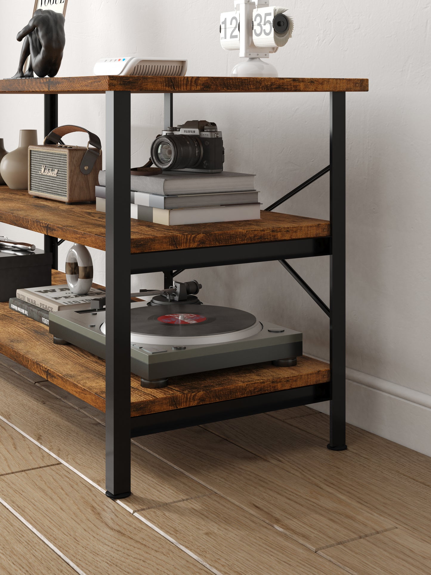 Rustic Industrial Console Table Bookcase TV Stand Storage Shelf Unit