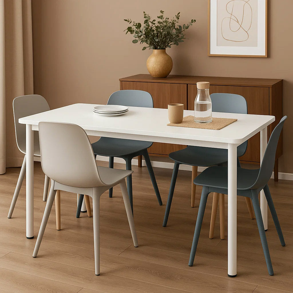 Heritage Industrial White Wood & Metal Dining Table 120cm