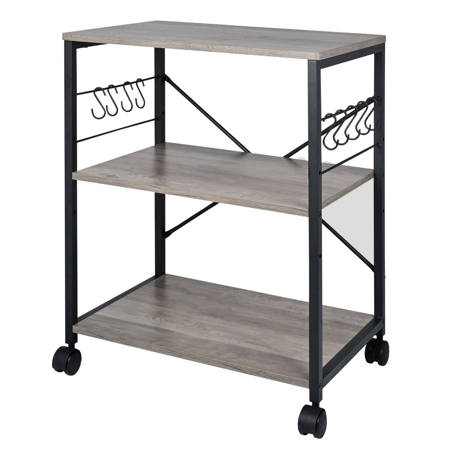 Atlas Wood & Steel Multipurpose Utility Cart Storage Shelf Kitchen Trolley (Grey)