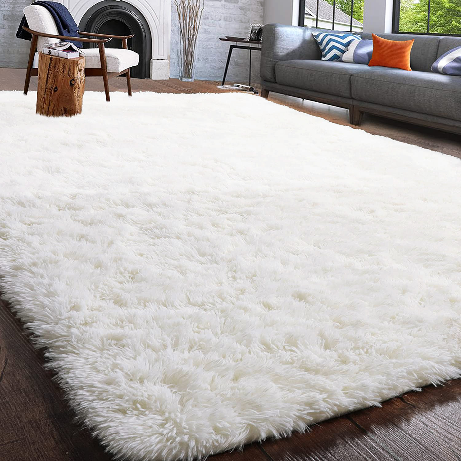XL Comfy Fluffy Soft Anti-Slip Rug Floor Mat (White,200 x400)