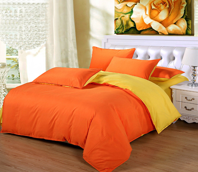 Luxe Home 4 Piece Quilt Cover Bedding Set (Hot Orange & Yellow) - Double Size