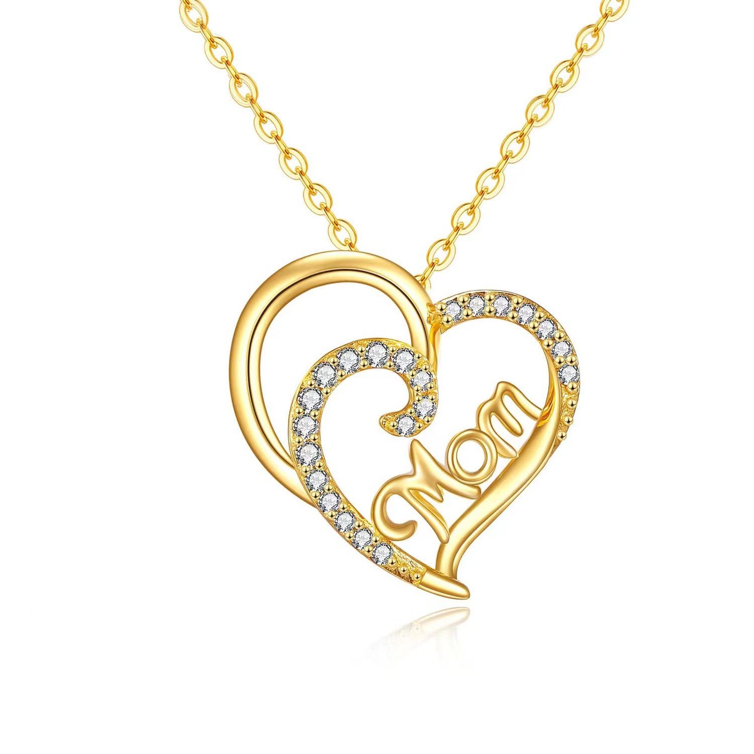 Mom 14K Gold Plated 925 Sterling Silver Heart Shaped Necklace