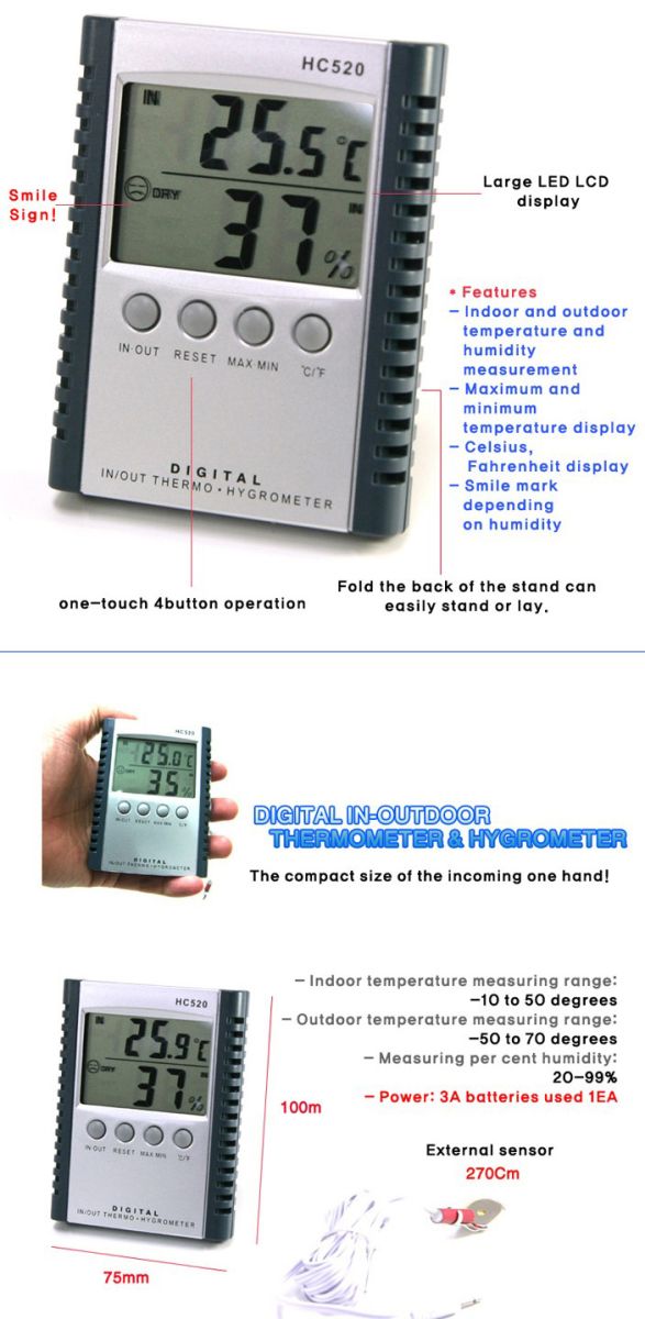 Digital Hygrometer Thermometer Indoor/Outdoor Humidity Meter Comfort Monitor