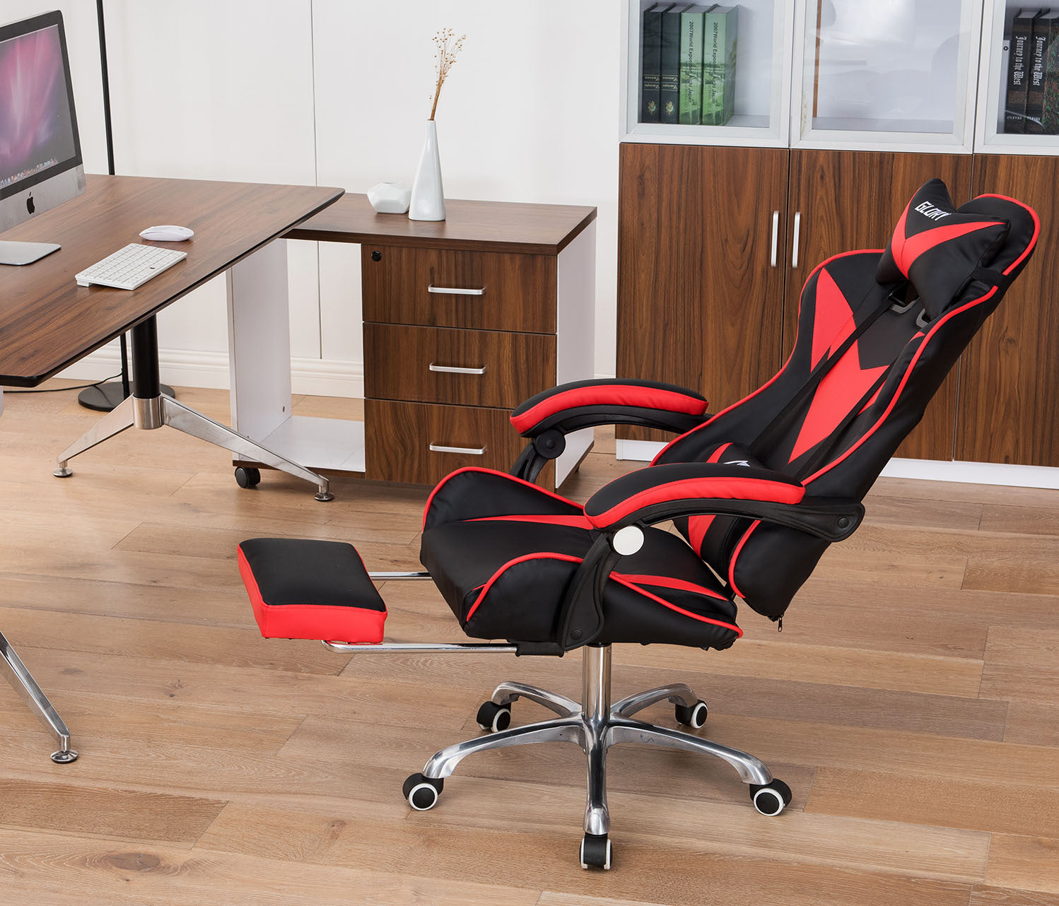 Glory Advanced Deluxe Executive High Back Gaming Reclining Office Chair with Footrest (Red & Black) - Dshop.com.au