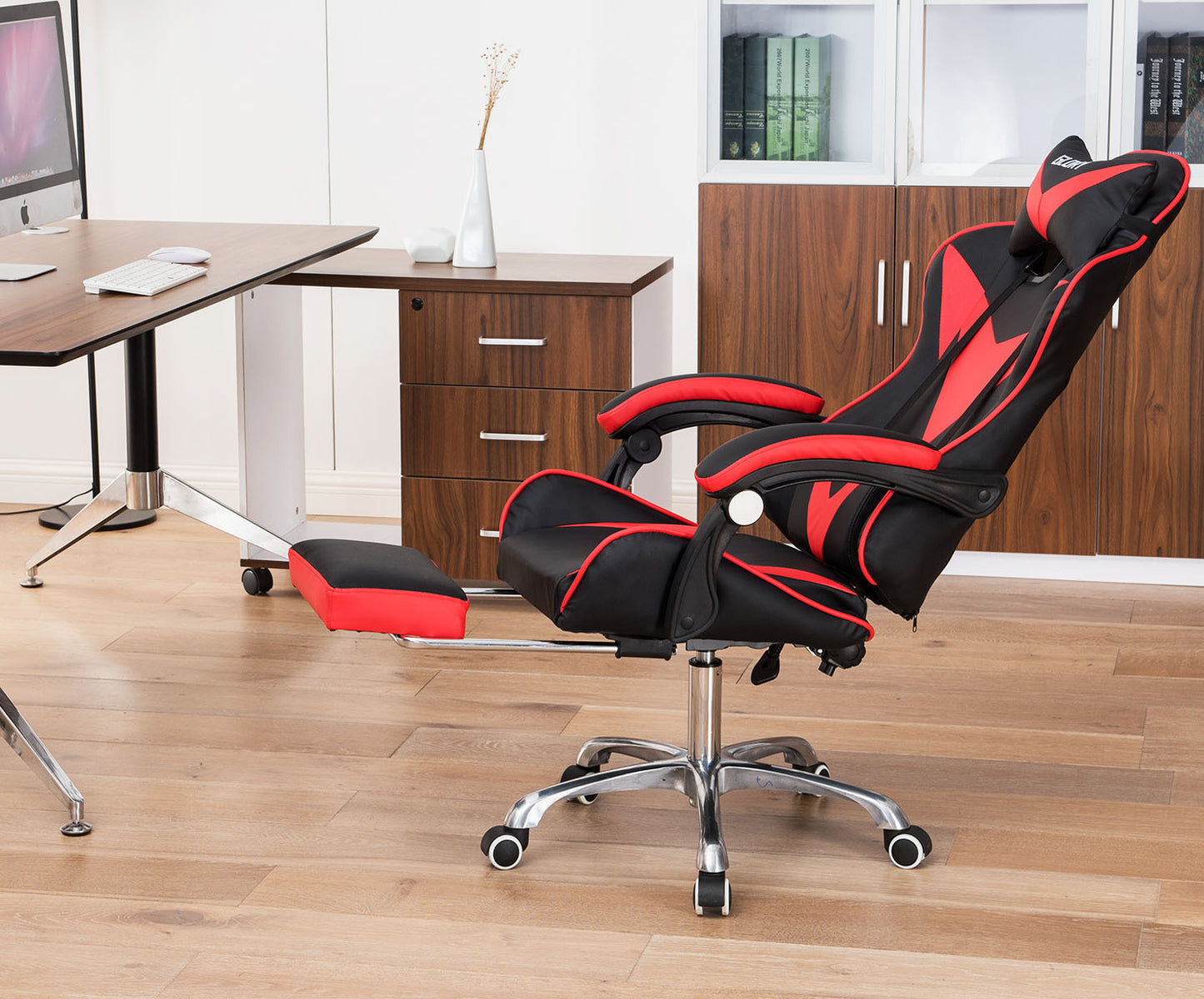 Glory Advanced Deluxe Executive High Back Gaming Reclining Office Chair with Footrest (Red & Black) - Dshop.com.au