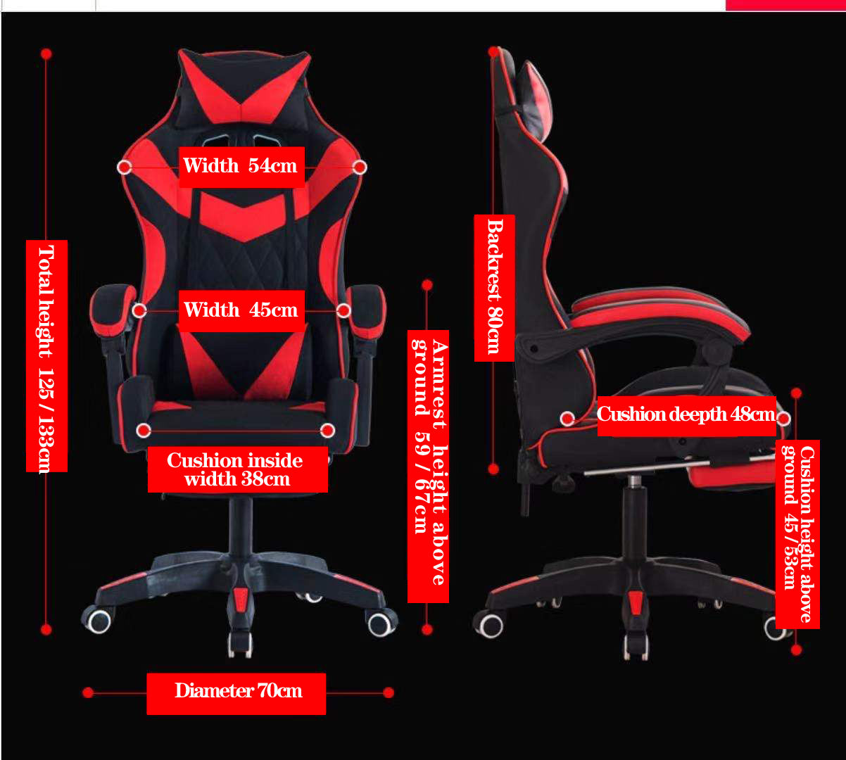 Glory Advanced Deluxe Executive High Back Gaming Reclining Office Chair with Footrest (Red & Black) - Dshop.com.au