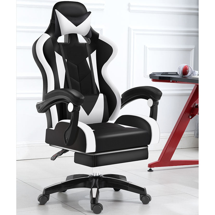 Glory Advanced Deluxe Executive High Back Gaming Reclining Office Chair with Footrest (White & Black) - Dshop.com.au