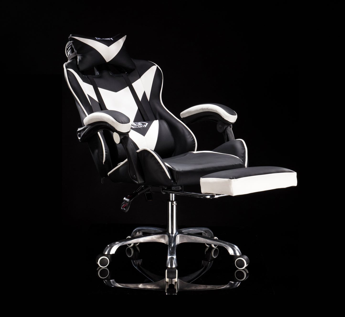 Glory Advanced Deluxe Executive High Back Gaming Reclining Office Chair with Footrest (White & Black) - Dshop.com.au