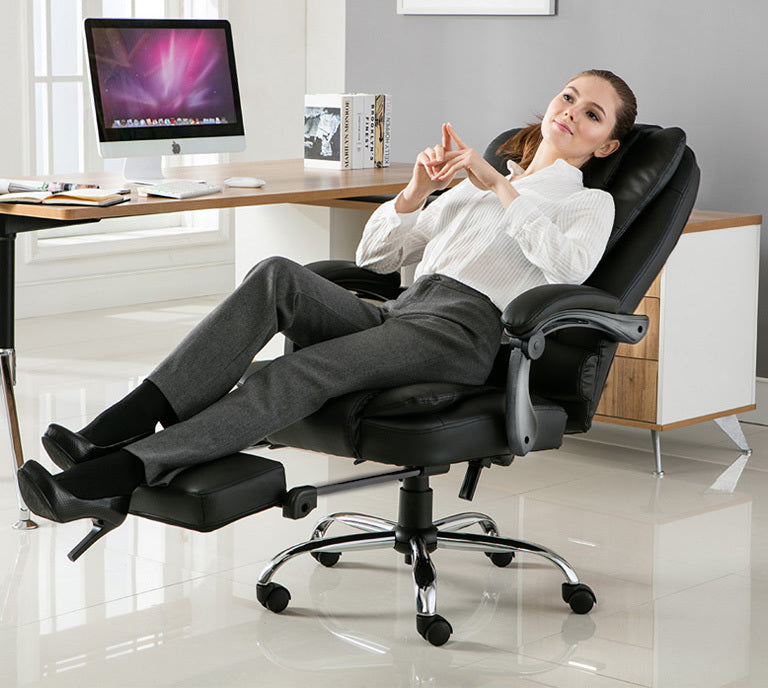 Apex Deluxe Executive Reclining Office Chair with Foot Rest (Black) - Dshop.com.au