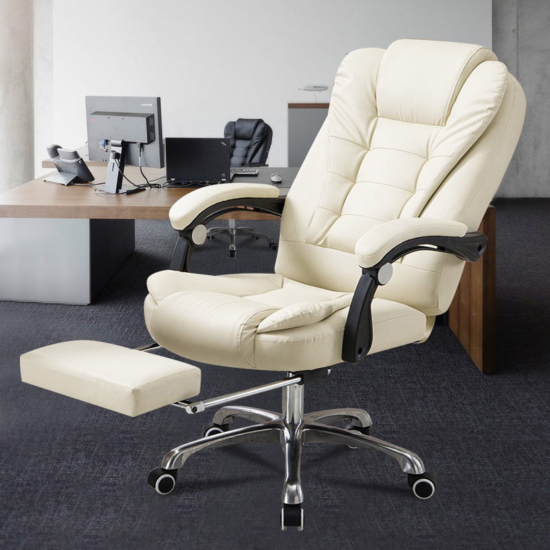 Apex Deluxe Executive Reclining Office Chair with Foot Rest (White/Cream) - Dshop.com.au