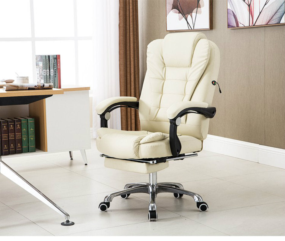 Apex Deluxe Executive Reclining Office Chair with Foot Rest (White/Cream) - Dshop.com.au