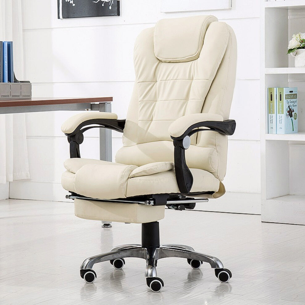 Apex Deluxe Executive Reclining Office Chair with Foot Rest (White/Cream) - Dshop.com.au