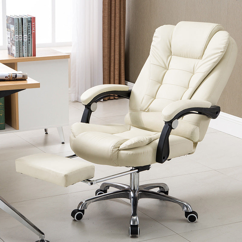 Apex Deluxe Executive Reclining Office Chair with Foot Rest (White/Cream) - Dshop.com.au